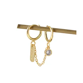14k Double Chain Huggie Hoop