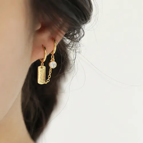 14k Double Chain Huggie Hoop