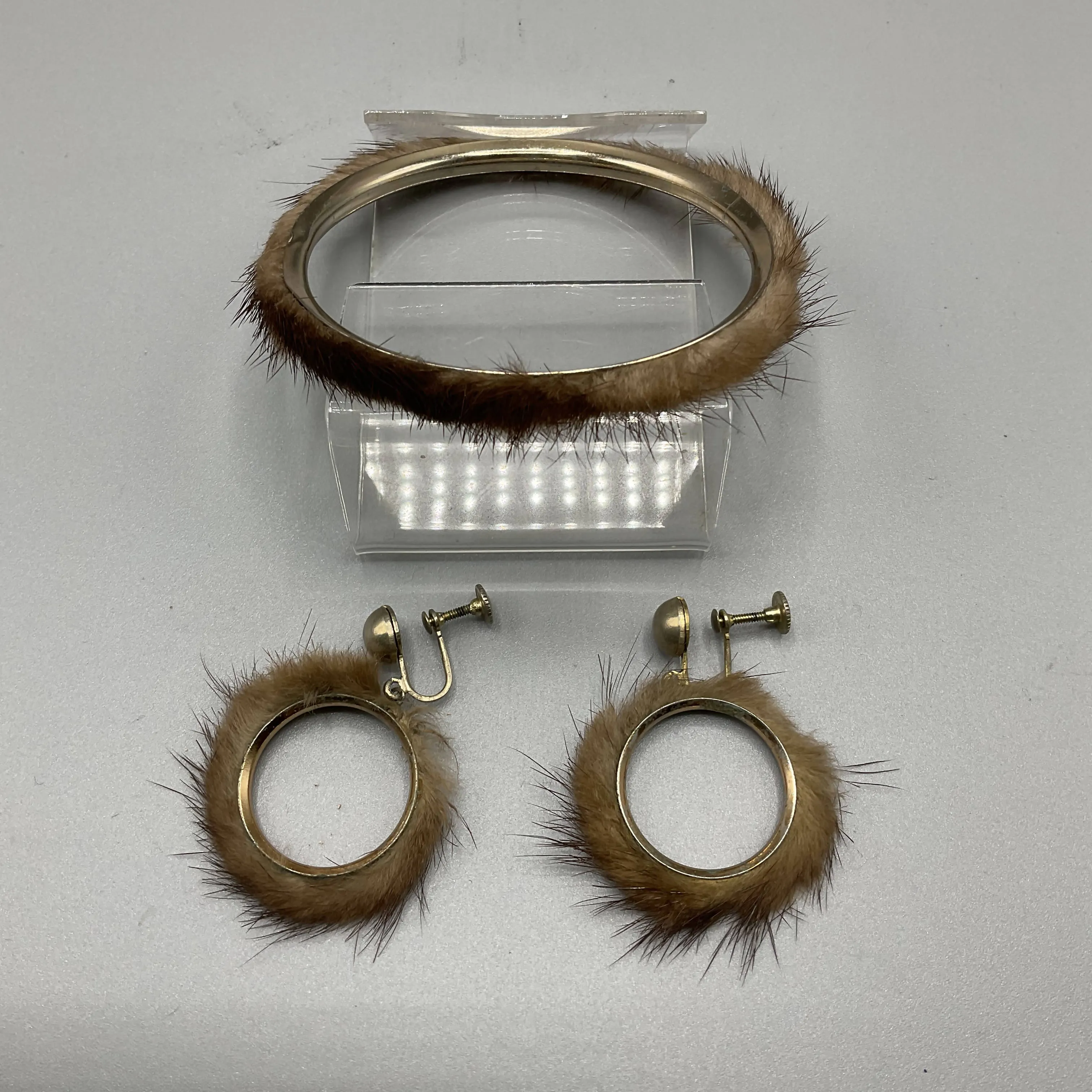 1960’s mink bangle and earrings