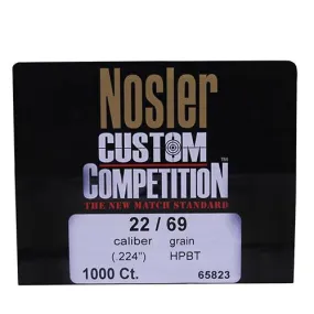 22 Caliber Bullets - Custom Competition, 69 Grains, Hollow Point Boat Tail, Per 1000