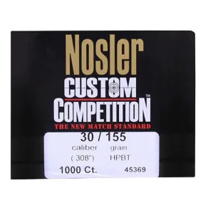 30 Caliber Bullets - Custom Competition, 155 Grains, Hollow Point Boat Tail, Per 1000