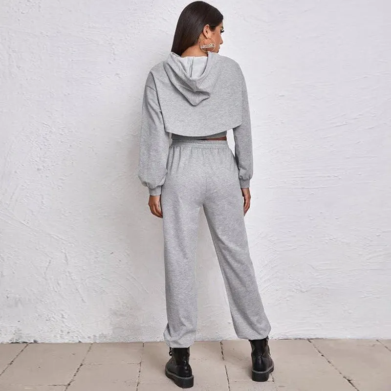 3pcs Solid Sets Short Hoodies   Tank Top   Haren Pants