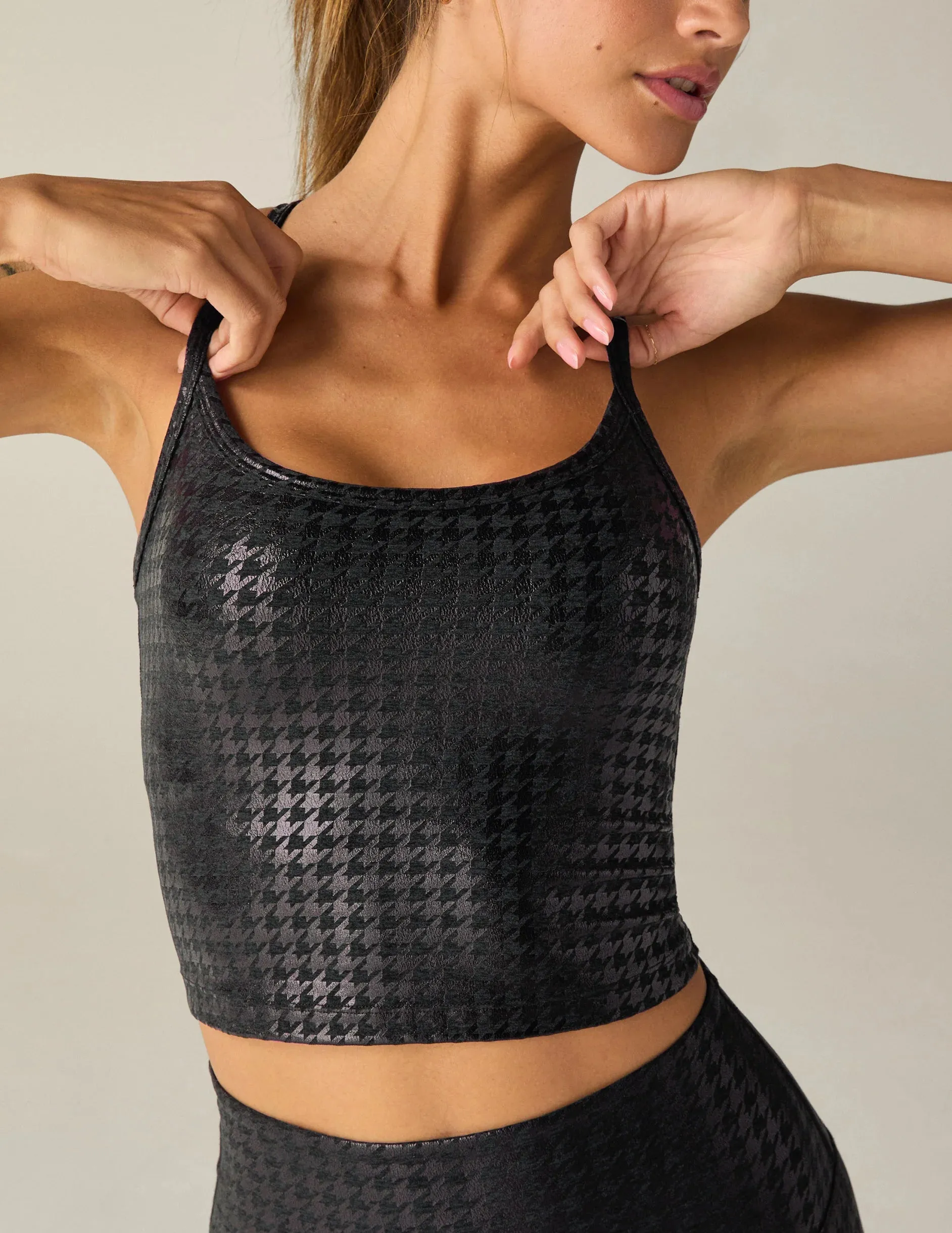 Beyond Yoga Houndstooth Black Slim Racerback High Cropped Tank