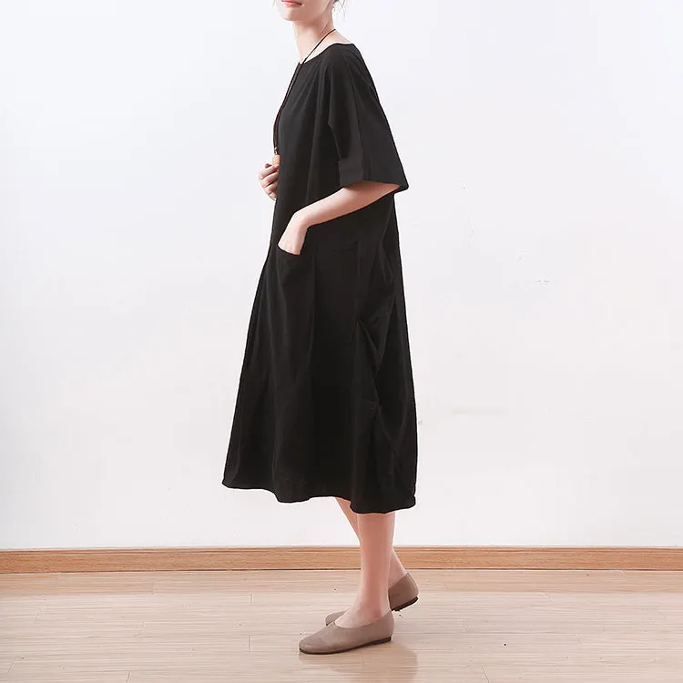 Black casual summer Women Dresses long linen Cotton women dresses AMT962318