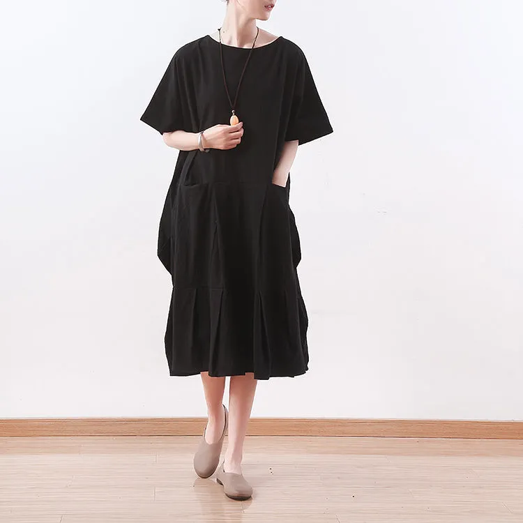 Black casual summer Women Dresses long linen Cotton women dresses AMT962318
