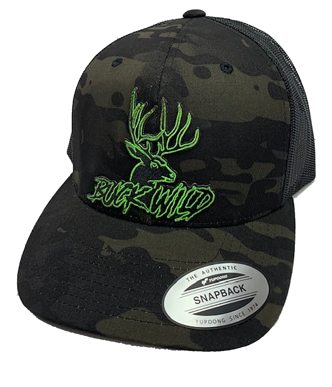 Buckwild Black Camo  Patch SnapBack Hats / Orange Buckwild Logo & Green Buckwild Logo