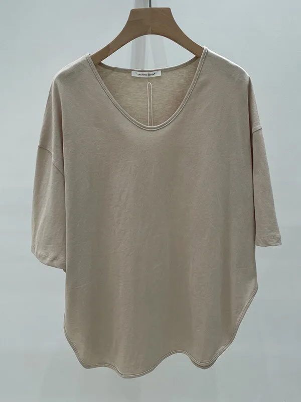 Casual Loose Split-Side Solid Color V-Neck T-Shirts Tops
