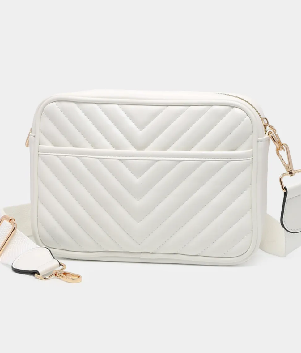 Chevron Pattern Crossbody Bag-White