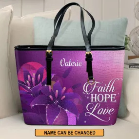 Faith Hope Love Personalized Large Leather Tote Bag - Christian Gifts For Women
