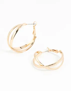 Gold Cross Over Hoop Earrings