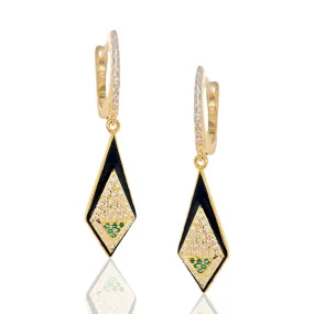 Gold Plated Sterling Silver CZ And Green Spinel Kite Shaped Earrings