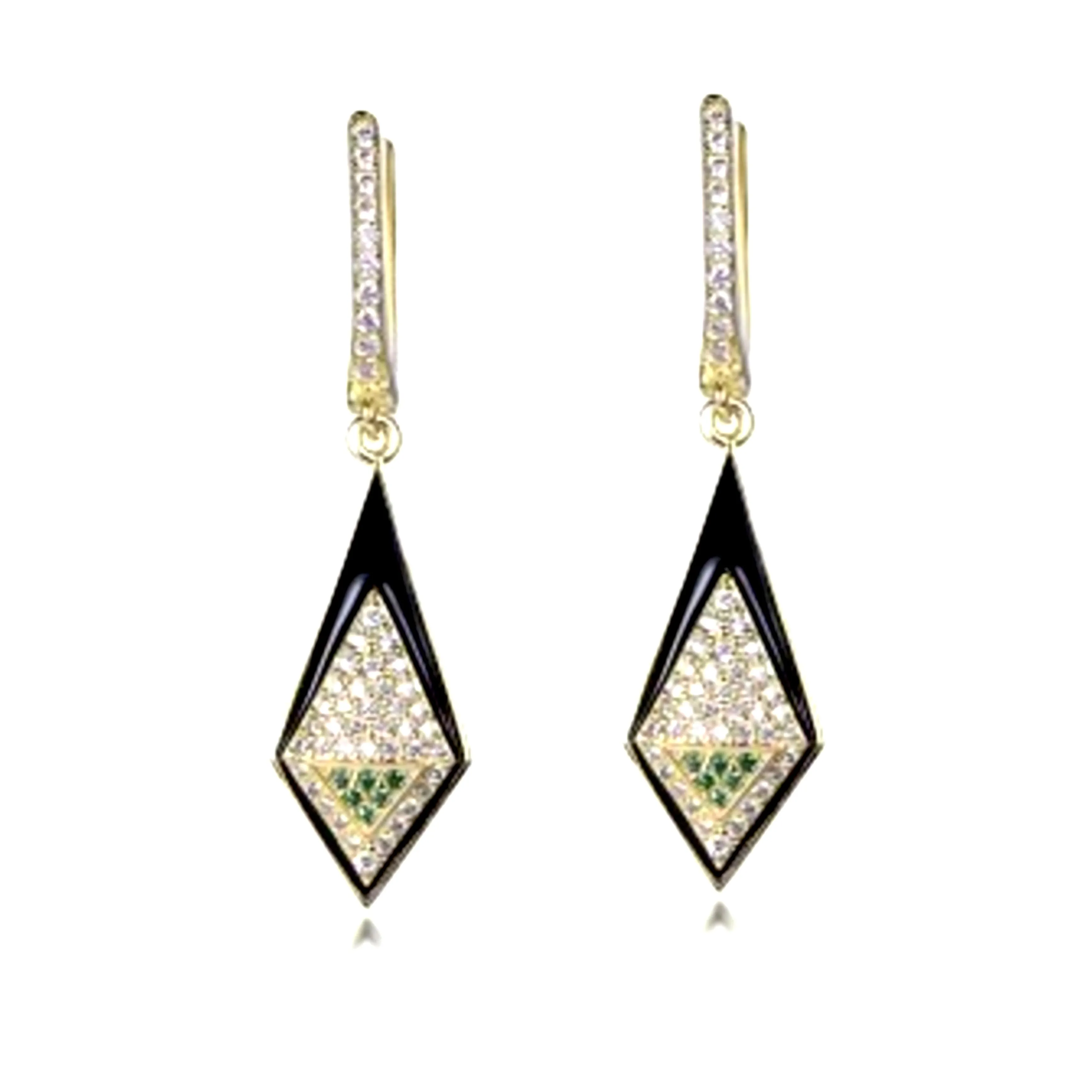 Gold Plated Sterling Silver CZ And Green Spinel Kite Shaped Earrings
