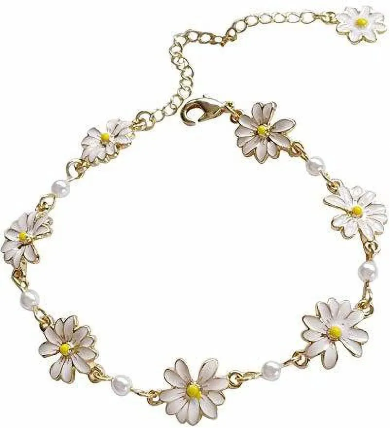 Gold Toned Floral Designed Pearl Studded Bracelet - Set Of 1