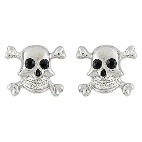 Halloween Costume Jewelry Crystal Rhinestone Skull Bone Earrings E1178 Silver