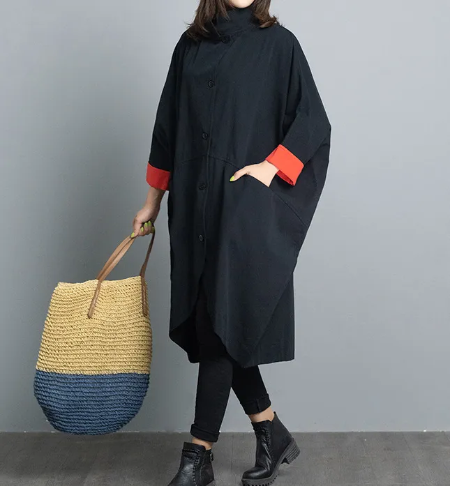 High Collar Patchwork Dresses Loose Fall Dresses Casual Women Dresses SSM97213