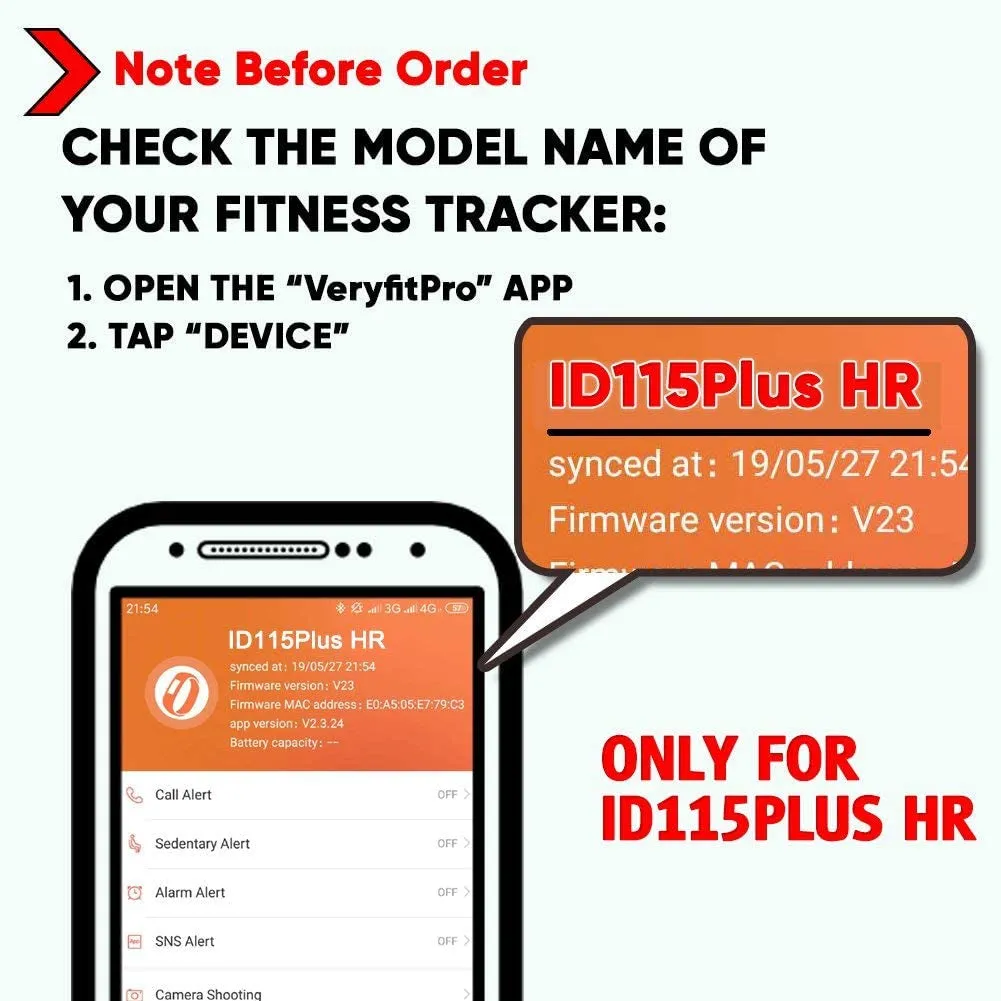 Id115Plus Hr Very Fit Pro Bands Replacement Strap for Veryfitpro Id115Plus HR Letscom Fitness Tracker Bands, Lintelek Fitness Tracker Bands, Letsfit Replacement Bands Purple and Black