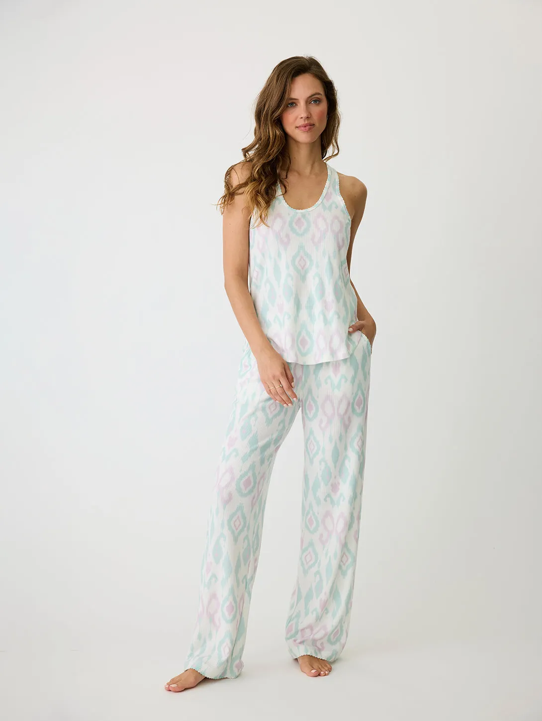 Ikat Watercolour Pant - Seafoam