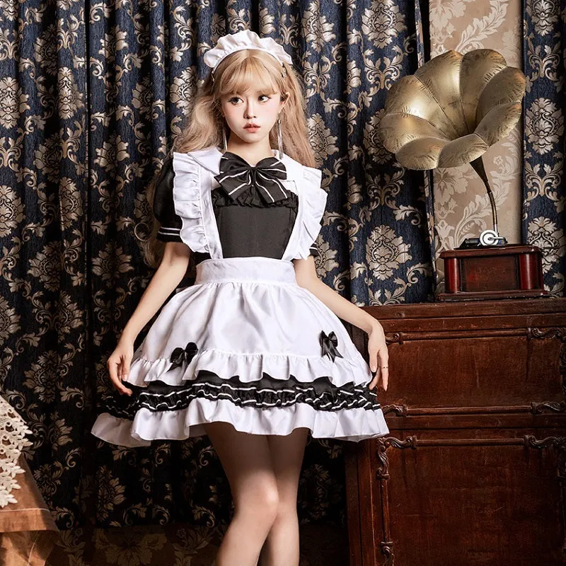 Japanese Black And White Classic Lolita Maid Dress Suit