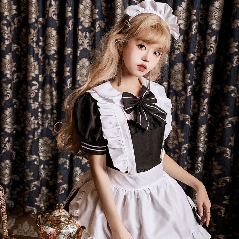 Japanese Black And White Classic Lolita Maid Dress Suit