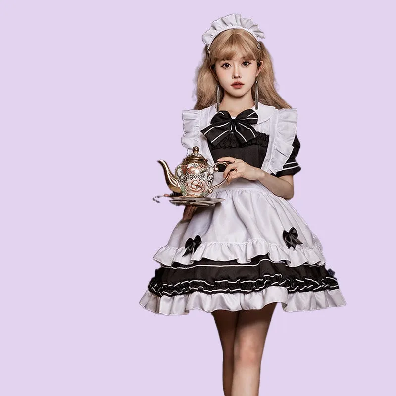 Japanese Black And White Classic Lolita Maid Dress Suit