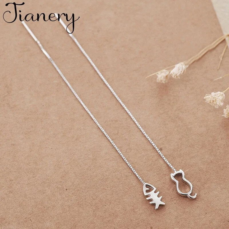 JIANERY 925 Sterling Silver Long Cat Fish Earrings for Women Girls Christmas Gift Statement Jewelry Pendientes Plata 925