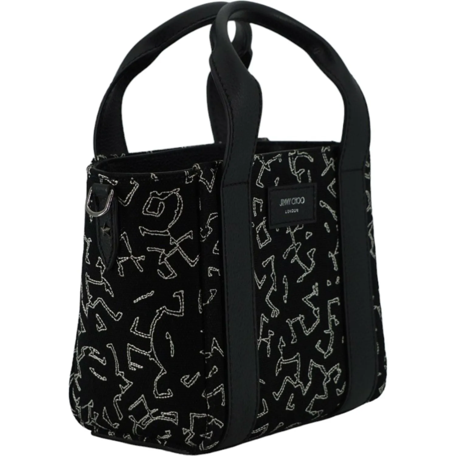 Jimmy Choo Black Leather and Canvas Small Tote Bag