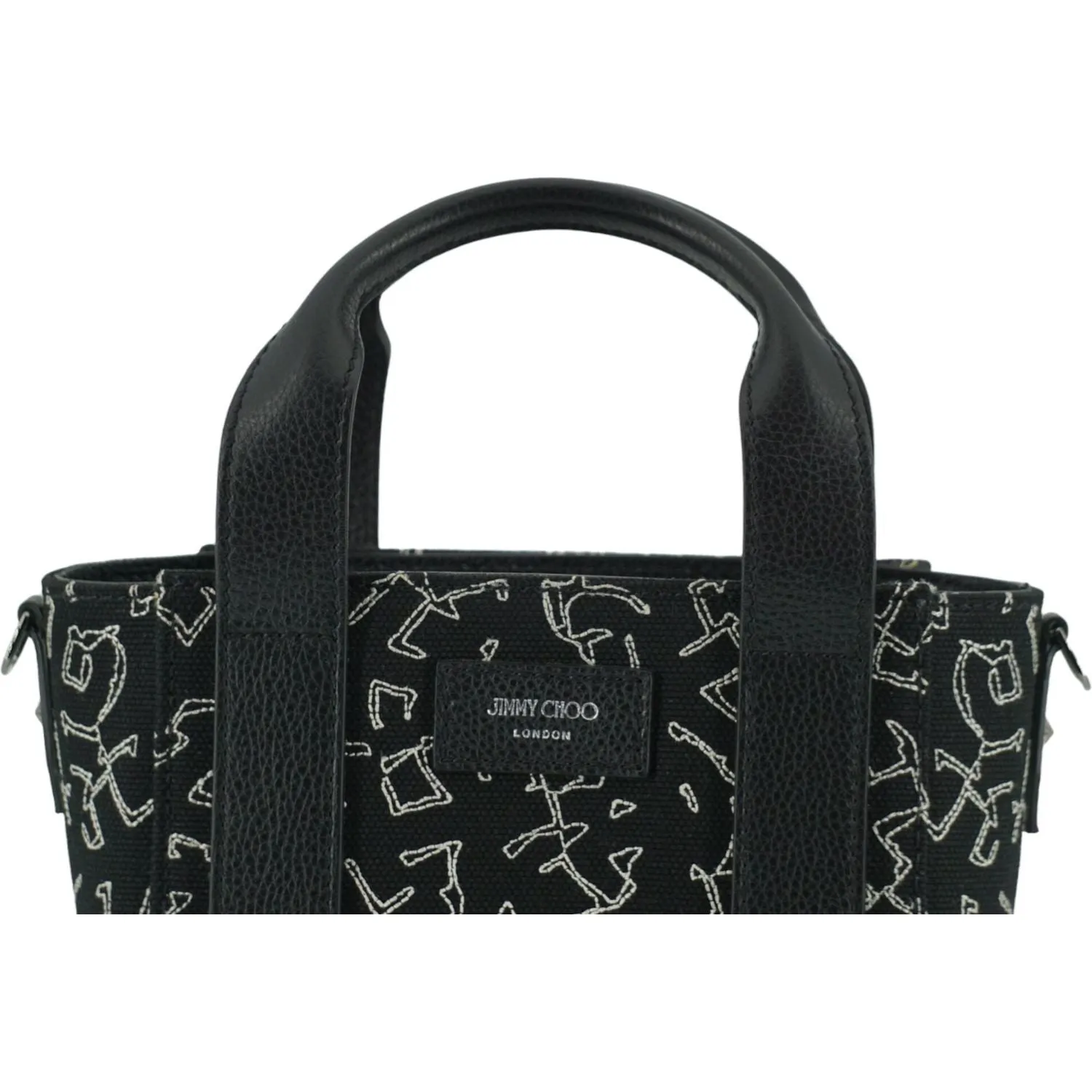 Jimmy Choo Black Leather and Canvas Small Tote Bag