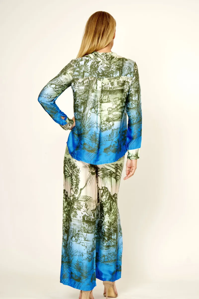 La Strada 100% Viscose Shirt Multi Green Azure
