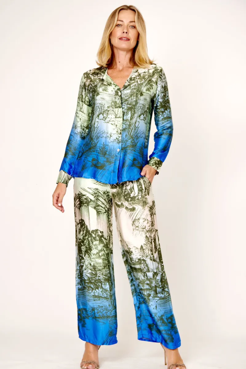 La Strada 100% Viscose Shirt Multi Green Azure