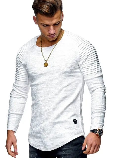 Men's Curved Hem Ribbed Shoulder Swoop Shirts