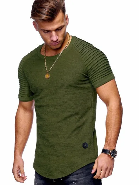 Men's Curved Hem Ribbed Shoulder Swoop Shirts