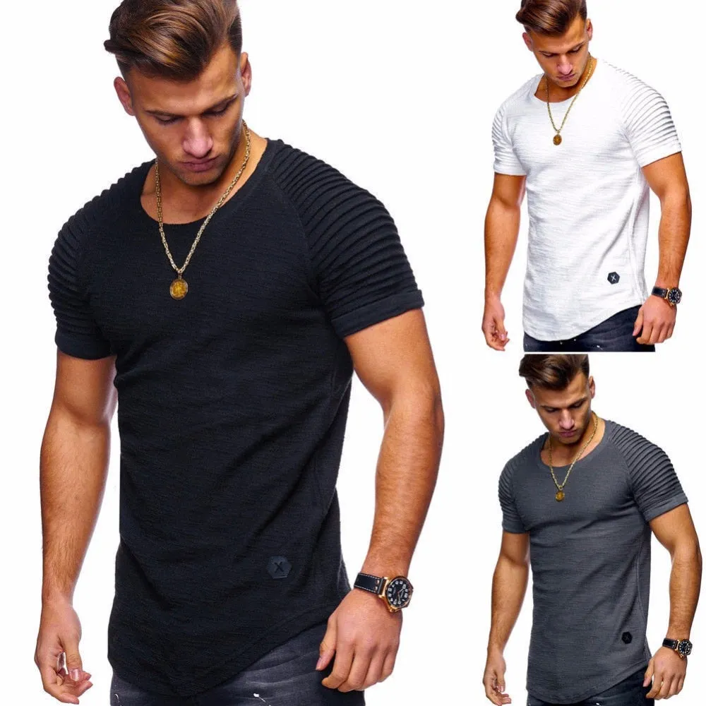 Men's Curved Hem Ribbed Shoulder Swoop Shirts
