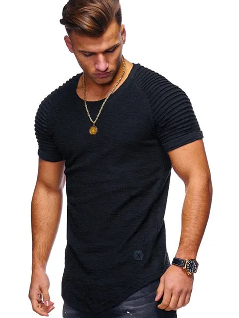 Men's Curved Hem Ribbed Shoulder Swoop Shirts