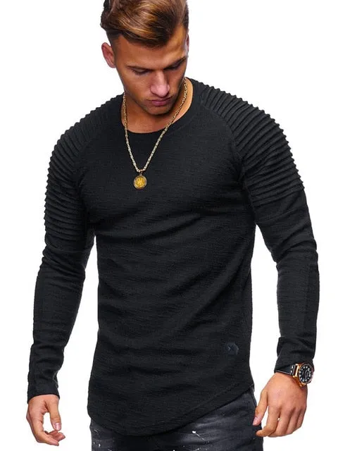 Men's Curved Hem Ribbed Shoulder Swoop Shirts