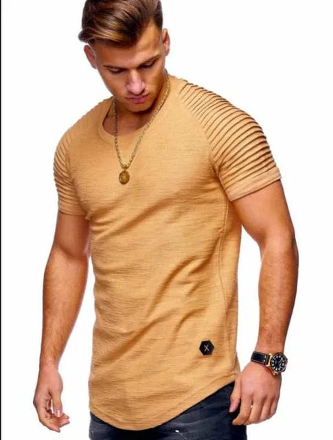 Men's Curved Hem Ribbed Shoulder Swoop Shirts