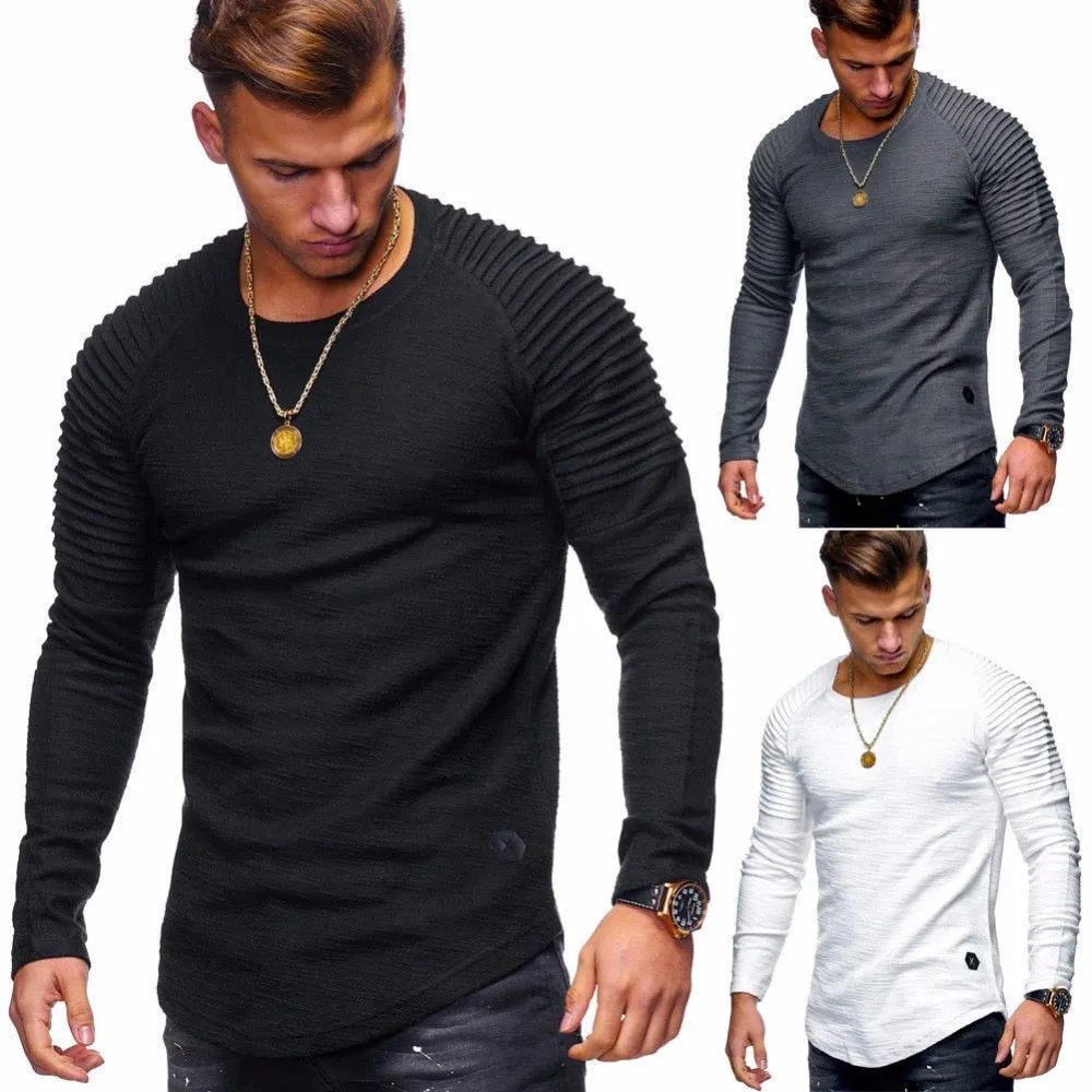 Men's Curved Hem Ribbed Shoulder Swoop Shirts