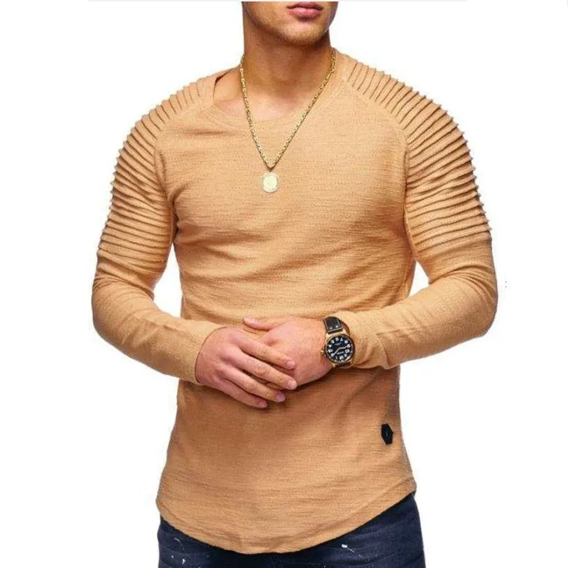 Men's Curved Hem Ribbed Shoulder Swoop Shirts