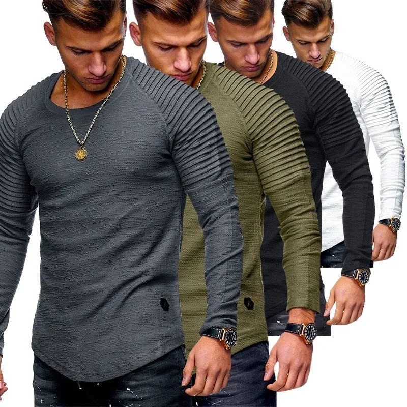 Men's Curved Hem Ribbed Shoulder Swoop Shirts