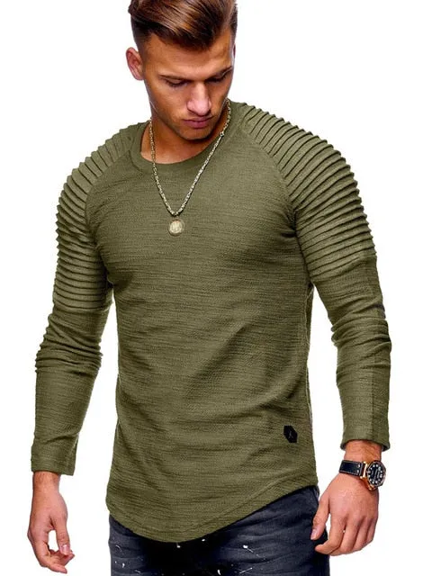 Men's Curved Hem Ribbed Shoulder Swoop Shirts