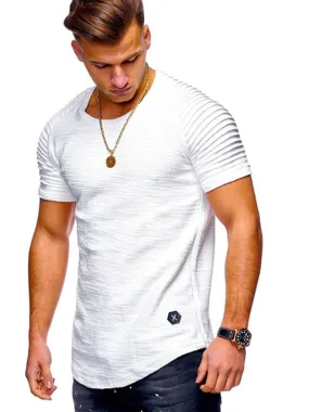 Men's Curved Hem Ribbed Shoulder Swoop Shirts