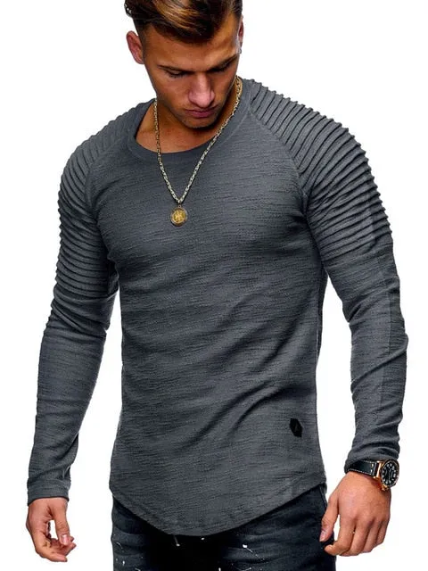 Men's Curved Hem Ribbed Shoulder Swoop Shirts