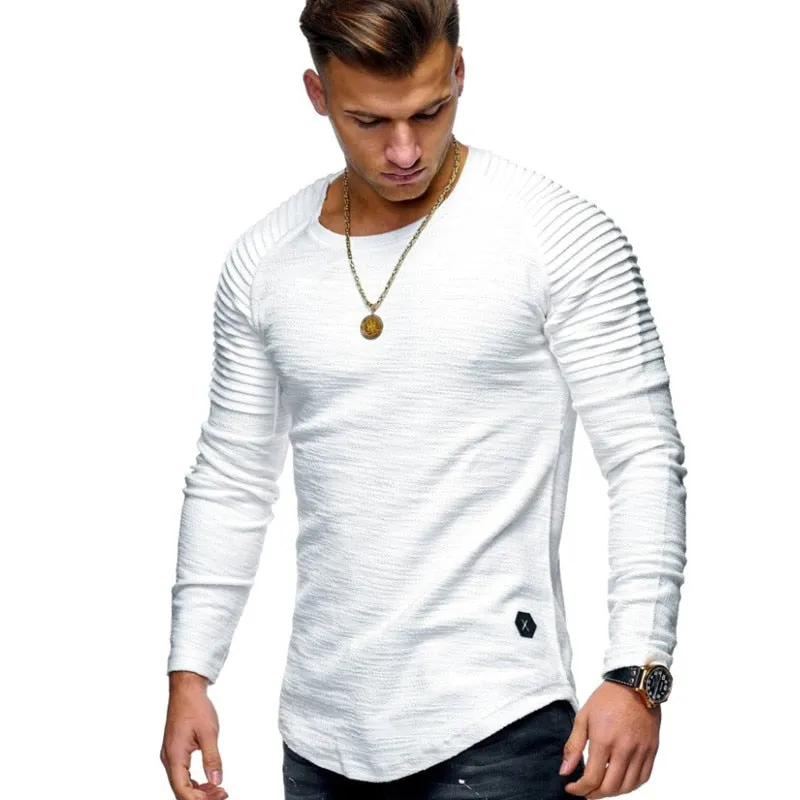 Men's Curved Hem Ribbed Shoulder Swoop Shirts