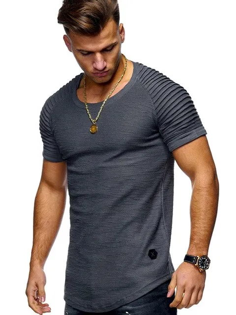 Men's Curved Hem Ribbed Shoulder Swoop Shirts