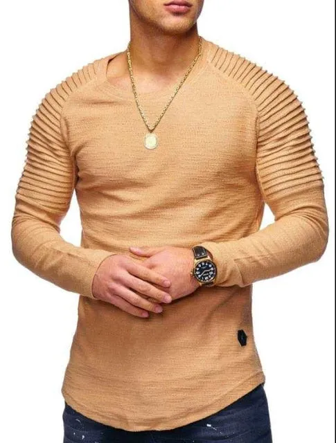 Men's Curved Hem Ribbed Shoulder Swoop Shirts