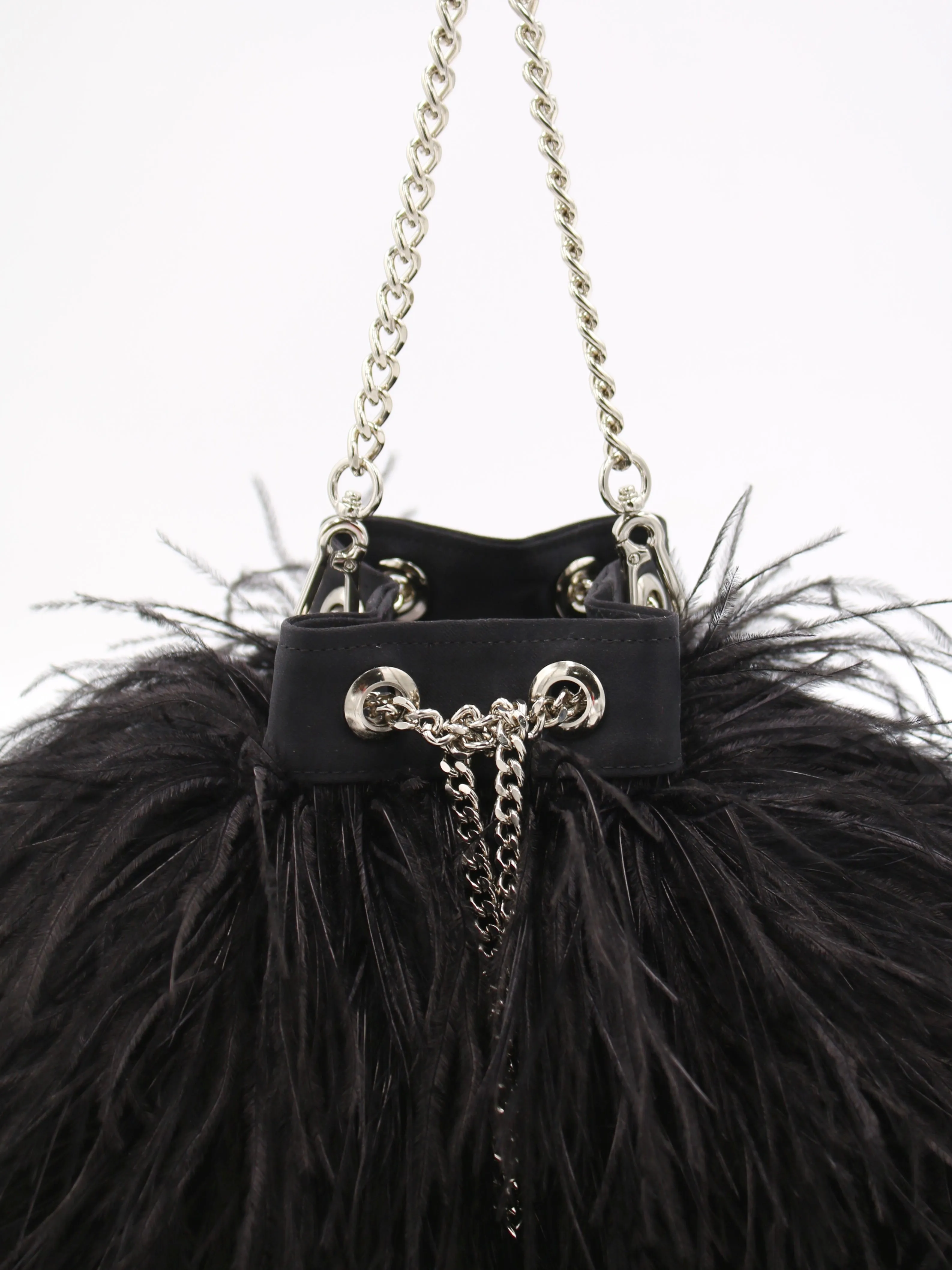 Ostrich Feather Bucket Bag | Onyx & Silver | Large | Made to order