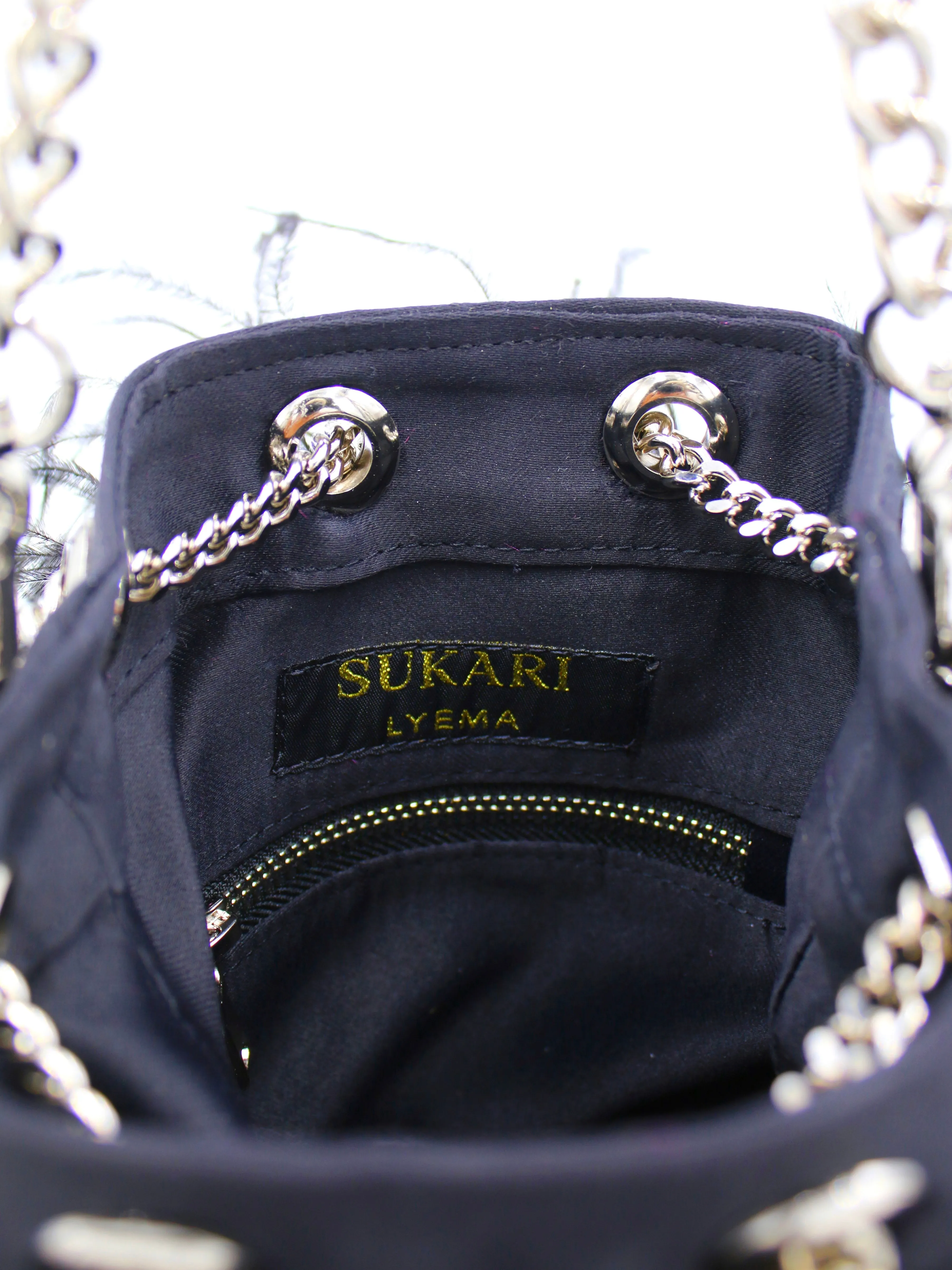 Ostrich Feather Bucket Bag | Onyx & Silver | Large | Made to order