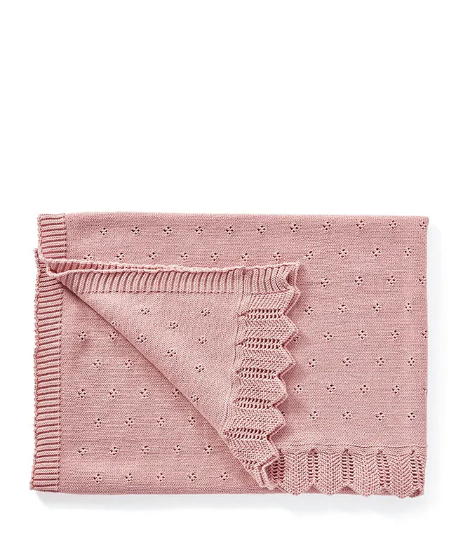 Pointelle Frill Baby Blanket-Fairy Floss Pink