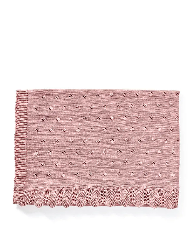 Pointelle Frill Baby Blanket-Fairy Floss Pink