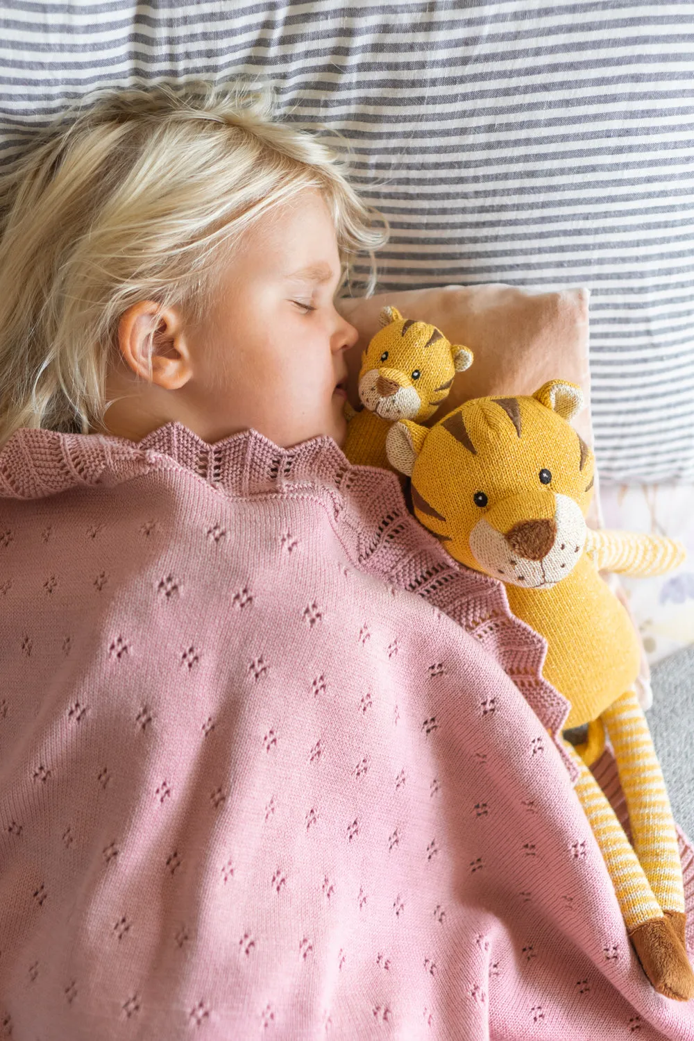 Pointelle Frill Baby Blanket-Fairy Floss Pink