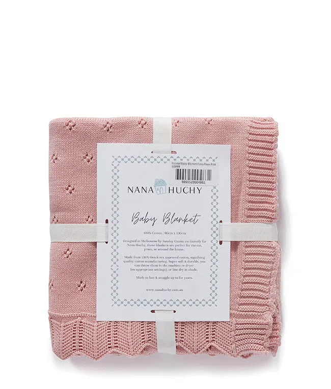 Pointelle Frill Baby Blanket-Fairy Floss Pink